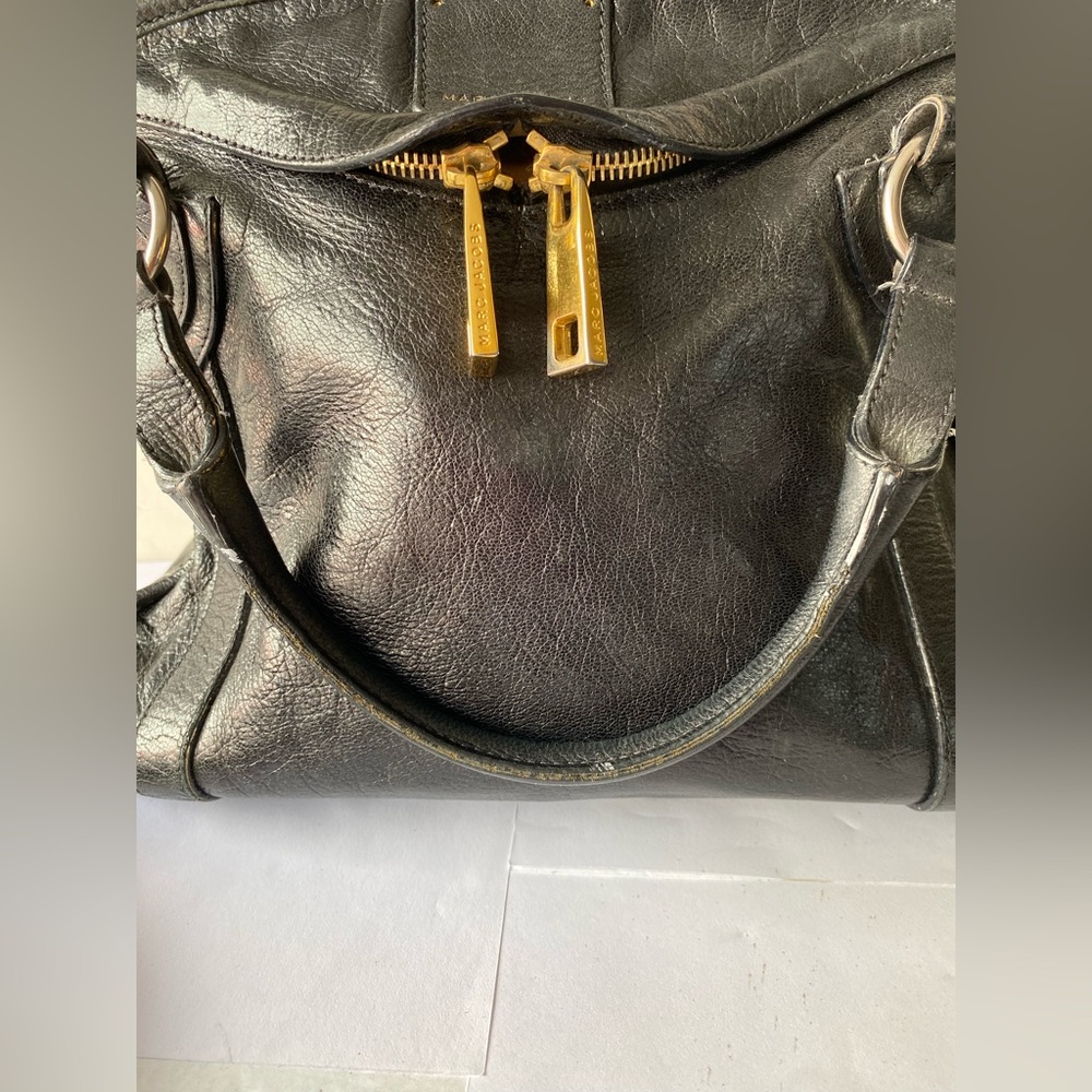 Marc Jacobs Black Shiny Goatskin Leather Baroque Satchel Bag Gold Hardware Y2K - Picture 8 of 16
